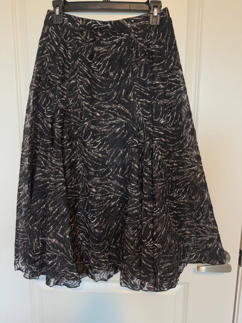 Coldwater Creek A-Line Skirt Black & Silver Abstract Pattern Size PS 6/8 Petite